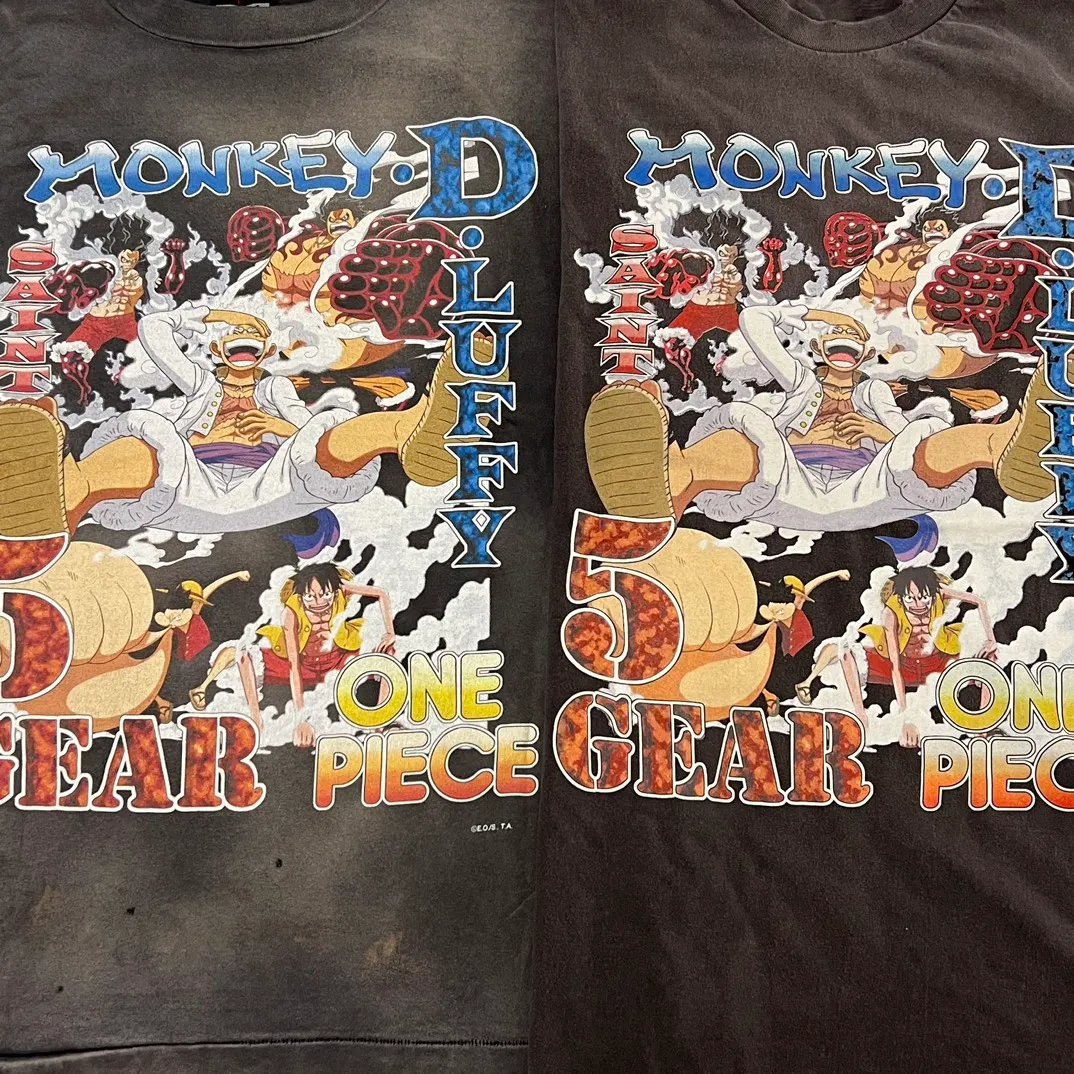 Printing proofing SAINT MICHAEL x ONE PIECE One Piece joint model washed and distressed short-sleeved, washed black S-XL